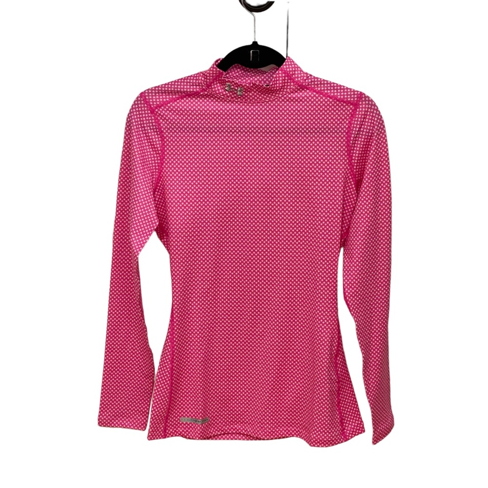 Under Armour Fitted Long Sleeve Cold Gear Shirt Pink & White Stars Medium NEW